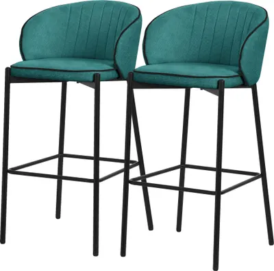 Produktbild von ML-Design Barhocker 2er Set Petrol Stoffbezug 76 cm hoch Gepolsterte Barstühle mit Metallgestell Rückenlehne & Fußstütze Küchenstühle Bistrohocker