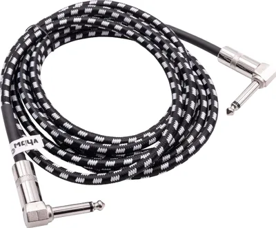 Produktbild von vhbw 3m Gitarren AUX Kabel Gitarrenkabel kompatibel mit alle 6,35mm Audio-Buchsen - Audiokabel mit 6,35mm Klinkenstecker, Gewinkelt, Geflochten