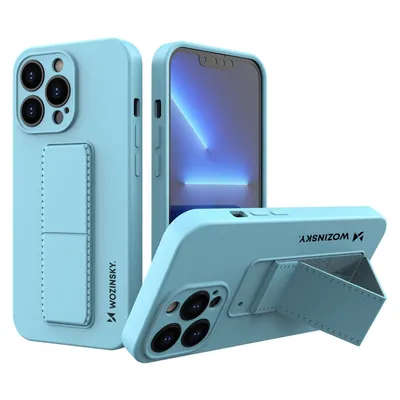 Produktbild von cofi1453® Kickstand Hülle Bumper aufstellbar kompatibel mit iPhone 13 Mini Silikon Hard Case Schale Zubehör Tasche Schutz mit integriertem Magneten Sky Blau