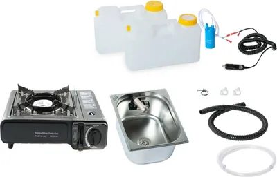 Produktbild von 12V Camping Miniküche Wohnmobil Bausatz Spüle 325x265x150 mm Barwig + Gaskocher