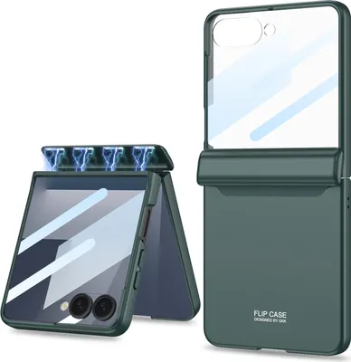 Image de Étui en PC rigide pour Samsung Galaxy Z Flip 7 avec protection de la charnière magnétique, protection de l'écran et housse All-Inclusive vert