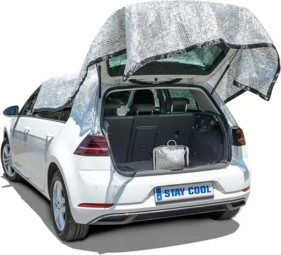 Produktbild von Schattennetz Auto 4x6 m, Alu Sonnenschutz Auto (bis zu 20° C kühler) für Hund mit UV-Schutz & Ösen - Hitzeschutz PKW Sonnenschutznetz Camping, Sonnensegel Garten reflektierend, faltbar + Tasche