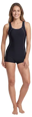Produktbild von Aquarti Damen Badeanzug mit Bein Schwimmanzug, Farbe: Schwarz & Graphite, Größe: 44