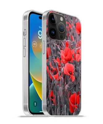 Produktbild von MuchoWow® Handyhülle Schutzhülle Hülle für Apple iPhone 14 Pro - Softcase Rote Mohnblumen in einem Schwarz-Weiß-Bild Silikon Softcase Handy Hülle - Umschlag