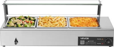 Obrázok produktu pre Komerčný ohrievač jedla, 1500 W elektrický nerezový parný ohrievač jedla so skleneným krytom, pultový bufetový ohrievač jedla s tromi panvicami na jedlo veľkosti 1/2, pre catering, reštaurácie, párty a bufety