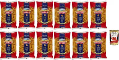 Produktbild von Divella Pasta 100% Italienisch Rigatoni N° 17, Nudeln aus Hartweizengrieß, Kochen 9 Minuten 12x 500g + Italian Gourmet polpa 400g