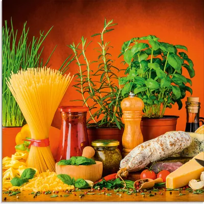 Produktbild von ARTland Glasbild Mediterranes und italienisches Essen Größe: 50x50 cm
