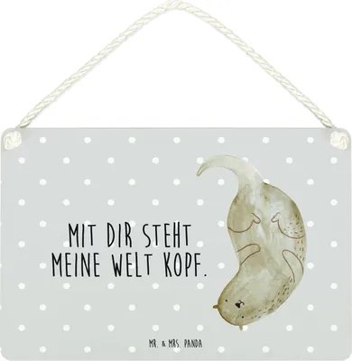Produktbild von Mr. & Mrs. Panda Dekoschild Otter Kopfüber DIN A4 - Grau Pastell - Geschenk, Dekobrett, Verliebt, Liebe, Liebesgeschenk, Seeotter, Verknallt, Türschild, Holzschild