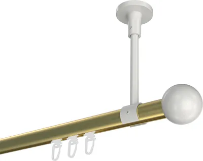 Produktbild von Interdeco Innenlaufstange / Gardinenstange mit Innenlauf Messing-Optik / Weiß, Typ Sonette Luino (Kugel) Deckenmontage, 20 mm Ø 1-läufig, 600 cm