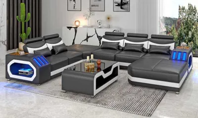 Produktbild von Wohnlandschaft Großes Sofa XXL U Form Ecksofa Ledersofa Weiß Sofas JVmoebel