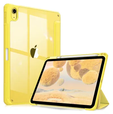 Produktbild von Fintie Hybrid Hülle für iPad (A16) 11 Generation 11 Zoll 2025, iPad 10 Generation 10.9 Zoll 2022 mit Stifthalter - Stoßfeste Schutzhülle mit transparenter Hartschale auf der Rückseite, Gelb