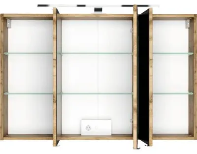 Produktbild von Held Möbel Badmöbel-Set Nizza 100 cm Frontfarbe grau matt Korpus wotaneiche Waschtisch Mineralguss weiß 376.1.3182