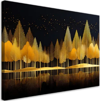 Produktbild von Leinwandbild Goldener Wald Abstraktion Natur 100x70 Feeby Gold bild für die wand bereit zum aufhängen