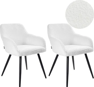 Image de BELIANI Lot de 2 chaises bouclettes blanc crème en style moderne mobilier pour salle à manger salon cuisine