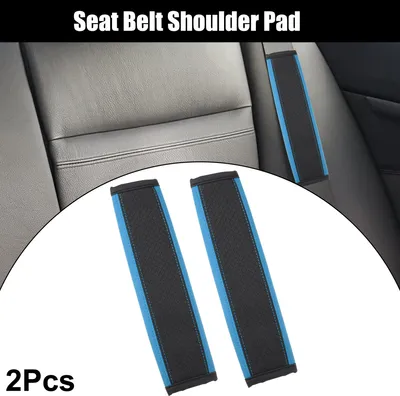 Image de 2pcs Universel Voiture Siège Ceinture Couverture Cou Tapis Faux Cuir Bleu