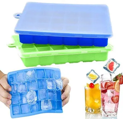 Immagine prodotto di Ibenzoa® Set da 2 stampi in silicone per cubetti di ghiaccio, con coperchio – flessibili e impilabili, senza BPA, dimensioni 8,3 x 12,8 x 2,8 cm, per 48 cubetti di ghiaccio