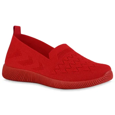 Produktbild von VAN HILL Damen Sportschuhe Slip Ons Sportliche Strick Profil-Sohle Schuhe 840201, Farbe: Rot, Größe: 38