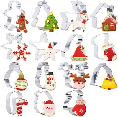 Produktbild von 15 Stück Ausstecher Set aus Edelstahl für Weihnachten, Ausstechformen Keksausstecher Plätzchen Form mit feiner Geschenkbox - Weihnachtsbaum, Weihnachtsmann, Rentier, Weihnachtsstrümpfe, Glock