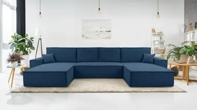 Image de AX LIVING Bleu Canapé U avec fonction sommeil Cedria U Salon 389cm