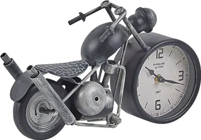 Zdjęcie produktu dla BELIANI Zegar stojący dekoracyjny czarno-srebrny metalowy w kształcie motoru na stół biurko vintage