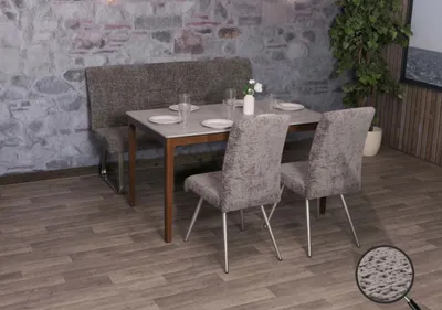Obrázok produktu pre Jedálenský set HWC-G55, sada 2 stoličiek + lavica 160 cm, brúsená nerezová oceľ látka/textilný šenil ~ tmavosivá