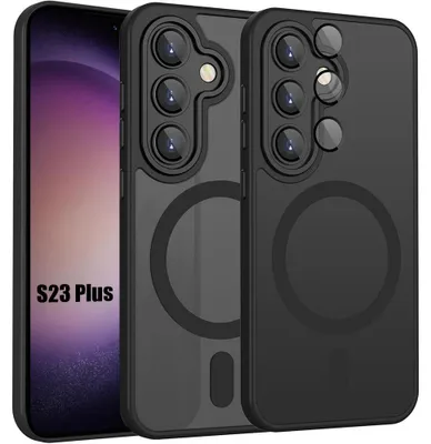 Image de Coque pour Samsung Galaxy S23 Plus, avec Cercle Magnétique et Vitre Caméra Anti-Rayures - Noir