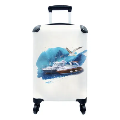 Produktbild von MuchoWow® Koffer Handgepäck Trolley Rollkoffer Kleine Reisekoffer mit 4 Rollen - Boot - Vogel - Wasser - Cabin Size < 55x40x23 cm & 55x40x20 cm - Fotokoffer - Kabinenkoffer - Boardgepäck - Reise-Box - Reisekoffer - Reisegepäck - Koffer mit Bild - Trolley für Kinder