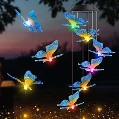 Produktbild von PolkaHome® Solar-Windspiel für den Garten mit 6 LED-Leuchten, wasserdicht, mehrfarbig, 9x15x12 cm
