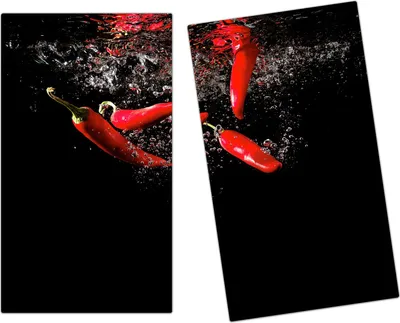Produktbild von Spritzschutz Herdabdeckplatte Schneidebrett aus Glas Chilischoten im Wasser 2-Teilig (60x52cm)