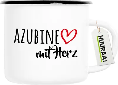 Produktbild von Huuraa Emaille Tasse Azubine mit Herz 300ml Vintage Campingbecher Geschenkidee