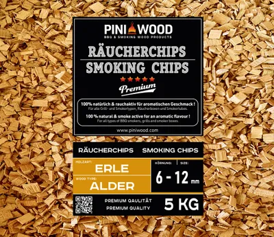 Produktbild von PINI 5 Kg Räucherchips Erle ohne Rinde 6-12 mm Smoking Chips Räucherspäne 18 Liter