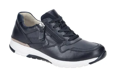A single blue sneaker shown from a side-diagonal angle against a white background.