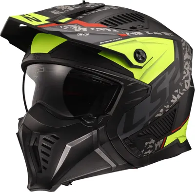 Image de Casque Jet LS2 OF606 DRIFTER Devor Noir mat, Jaune Hi-Viz taille XS