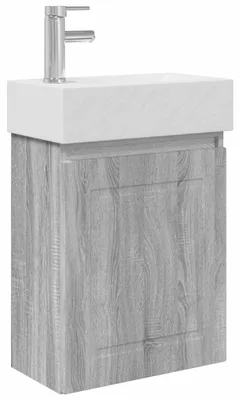 Produktbild von Badezimmer Waschtischunterschrank mit Wasserhahn Grau Sonoma