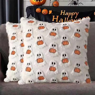 Produktbild von Halloween Kissenbezug Kissenhülle Zierkissenbezug - Weicher Plüsch - 45 x 45 cm - 2er Set - Geistermotiv