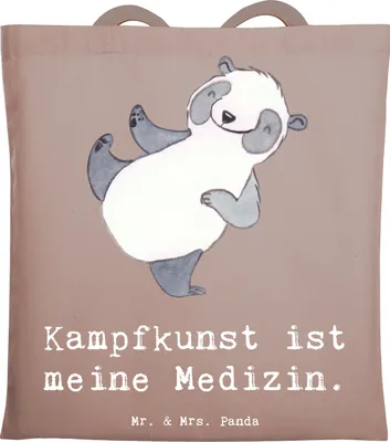 Produktbild von Mr. & Mrs. Panda Tote Bag Panda Kampfkunst - Braun Pastell - Geschenk, Baumwollbeutel, Kampfsportarten, Beutel, Selbstverteidigung, Shopping Tasche, Schultasche