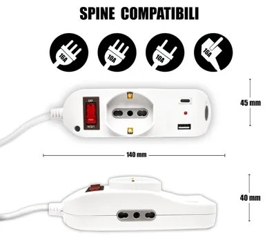 Image de Multiprise V-TAC avec port USB-C Power Delivery 20 W, port USB-A et 2 prises latérales