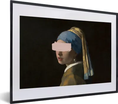 Produktbild von MuchoWow® Gerahmtes Poster Mädchen mit Perlenohrring - Vermeer - Gemälde 40x30 cm - Poster mit Schwarzem Bilderrahmen Wandposter Rahmen Foto Bilder - Bilderrahmen - Poster im Rahmen