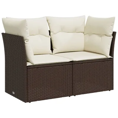 Zdjęcie produktu dla Sofa ogrodowa z poduszkami, 2-osobowa, brązowa, polirattan