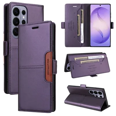 Image de Étui pour Samsung Galaxy S26 Ultra, étui portefeuille à rabat en cuir avec compartiment pour cartes et support, violet