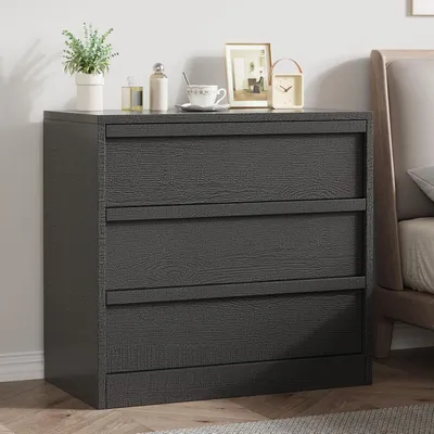 Produktbild von Kommode mit 3 Schubladen, Holzoptik, Schwarz, 75 cm