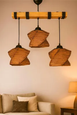 Produktbild von Opviq, Hochwertiger Kronleuchter aus Holz, Ø20 h:20 cm, Höhe 60 cm, verstellbar, E27 Fassung, max. 40 W, rustikales Braun, ideal für moderne Wohnräume, IP20.