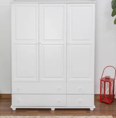 Produktbild von Kleiderschrank 3-türig, Farbe: Weiß 195x155x59 cm