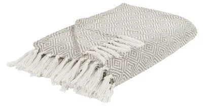 Produktbild von Tagesdecke aus Baumwolle in Beige und Taupe 200x220 cm mit Fransen und geometrischem Muster