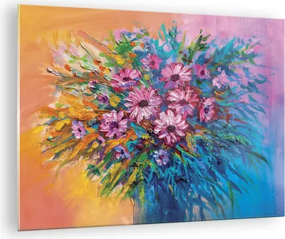 Produktbild von Bilder auf glas - Einteilig - Blumenstrauß Blumen Öl - 70x50cm - Glasbilder - Wandbilder - Bilder - zum Aufhängen bereit - Wanddekoration aus Glas - Glas Bilder - Wandbild auf Glas - GAA70x50-4533