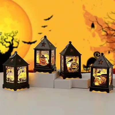 Obrázek produktu pro 4 kusy svícny na Halloween, dekorativní svícny na Halloween, venkovní dekorace, LED svíčka pro vnitřní i venkovní použití (A)