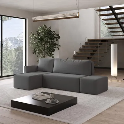 Produktbild von Masseno Ecksofa VELOTTI L-S mit Schlaffunktion L-Form, Sofa mit Bettkasten, Wohnzimmersofa, Couch, Soffa, Bettsofa, Couchgarnitur- Grau, QUELLE 92