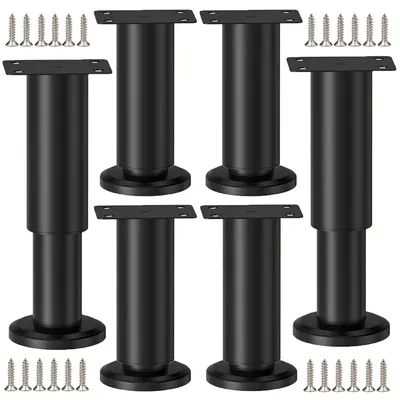 Obrázek produktu pro Nohy na nábytek, nastavitelné, 6 kusů, kov, černá barva, výška 8-12 cm
