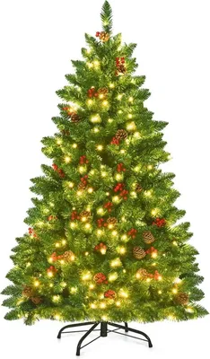 Immagine prodotto di Albero di Natale artificiale - Albero di Natale con luci LED - Luce bianca calda - Supporto in metallo - Aghi in PVC