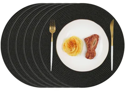 Obrázok produktu pre Sada 6 podtáciek kruhového tvaru, odolných voči teplu – ideálne do kuchyne (čierna, 34 cm)
